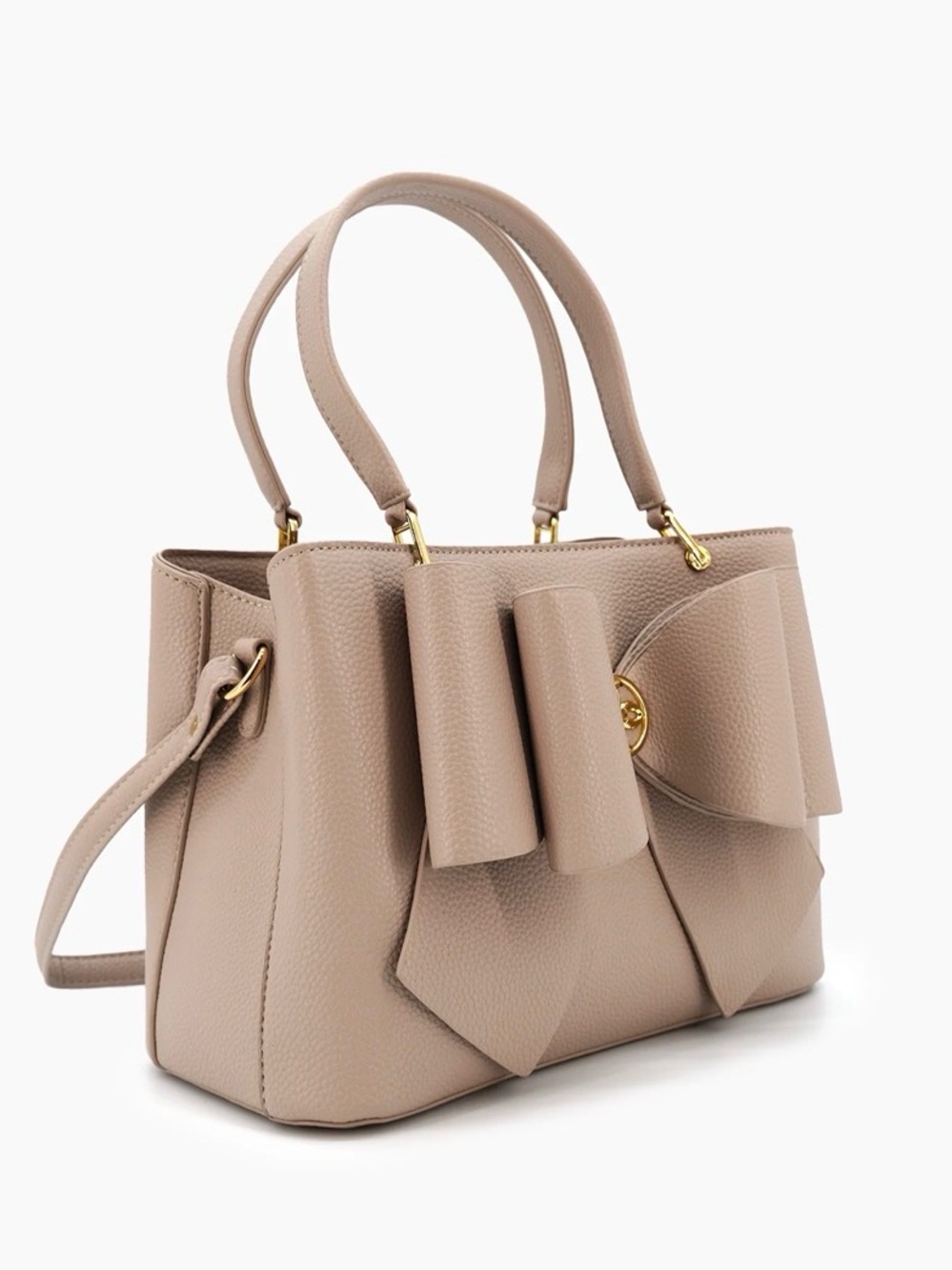 Like Dreams Jesse Bow Bag; Cream/ Taupe Bow Accent Structured Tote Bag - Picture 5 of 11